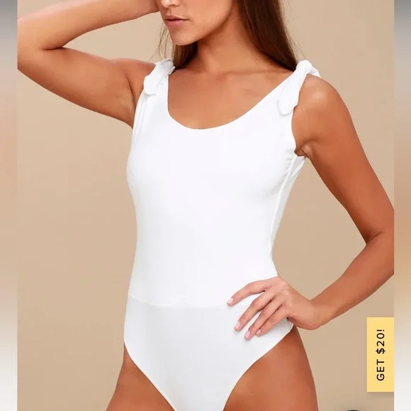 Lulus Pretty Pleased White Tie-Strap Bodysuit - Picture 2 of 7